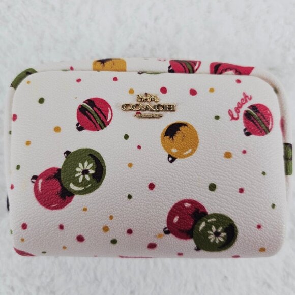 COACH C7407 Christmas Ornament Printed Canvas Boxy Mini Cosmetic Case NWT - Picture 1 of 11